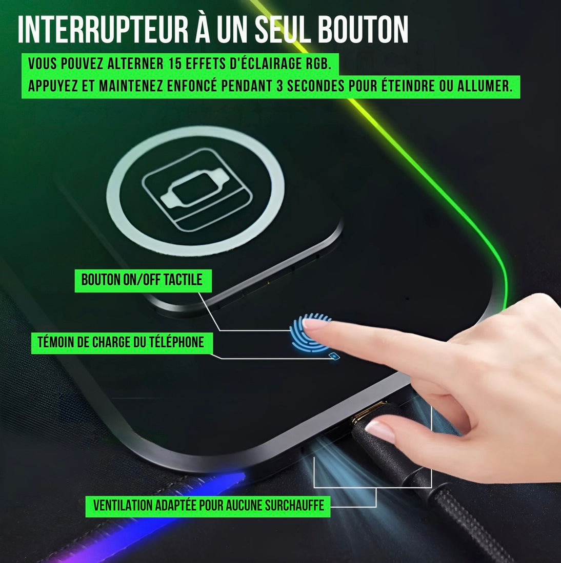 Tapis de Souris LED + Double Charge Induction